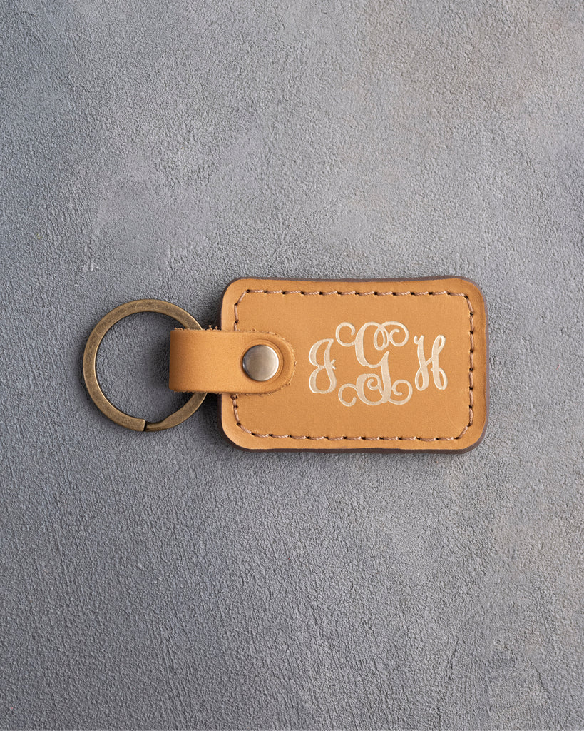 Vine Monogram Keychain in Indian Summer Leather