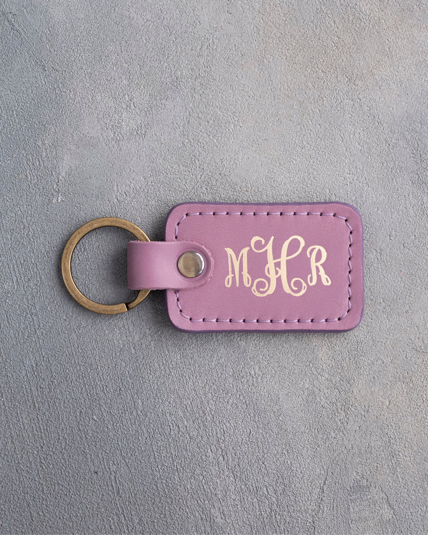 Vine Monogram Keychain in Lilac Leather