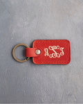 Vine Monogram Keychain in Poppy Red Leather