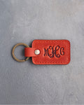Vine Monogram Keychain in Poppy Red Leather