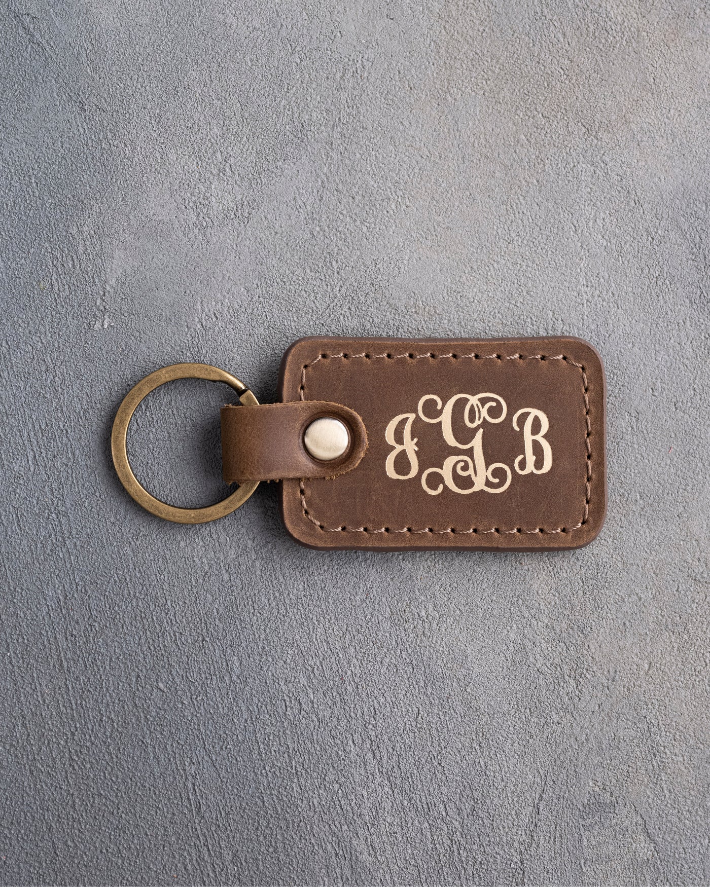 Vine Monogram Keychain in Sicilian Brown Leather