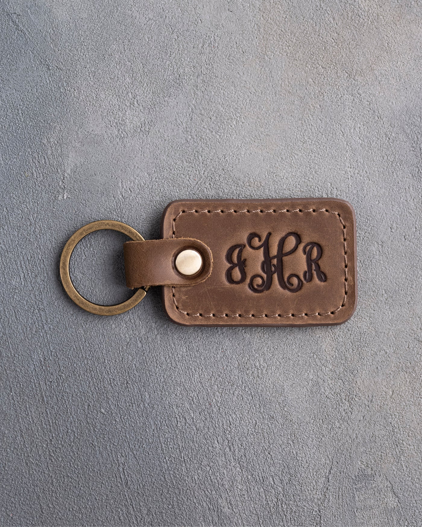Vine Monogram Keychain in Sicilian Brown Leather