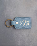 Vine Monogram Keychain in Turquoise Leather