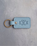 Vine Monogram Keychain in Turquoise Leather