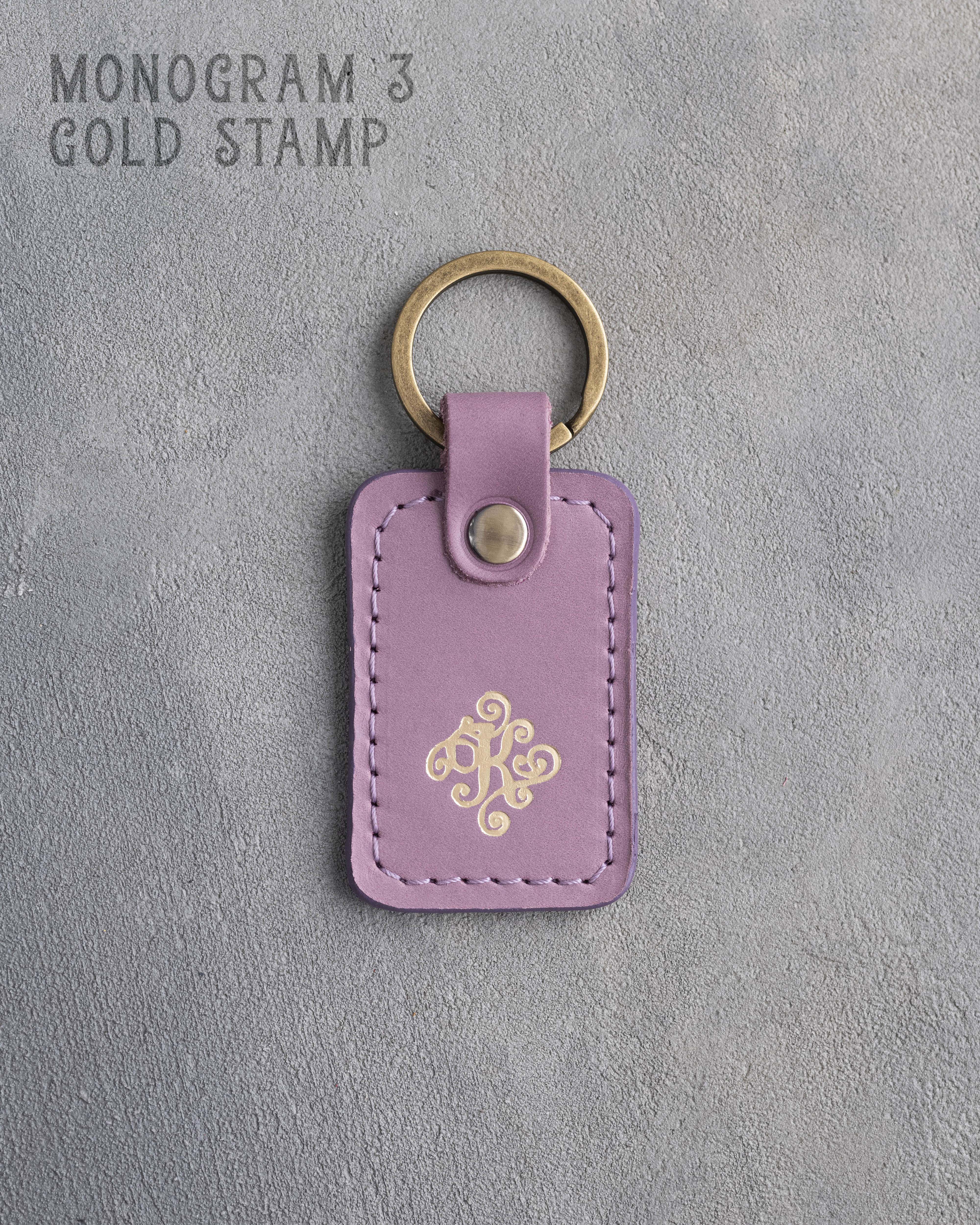 Personalized Leather Keychain in Lilac Leather