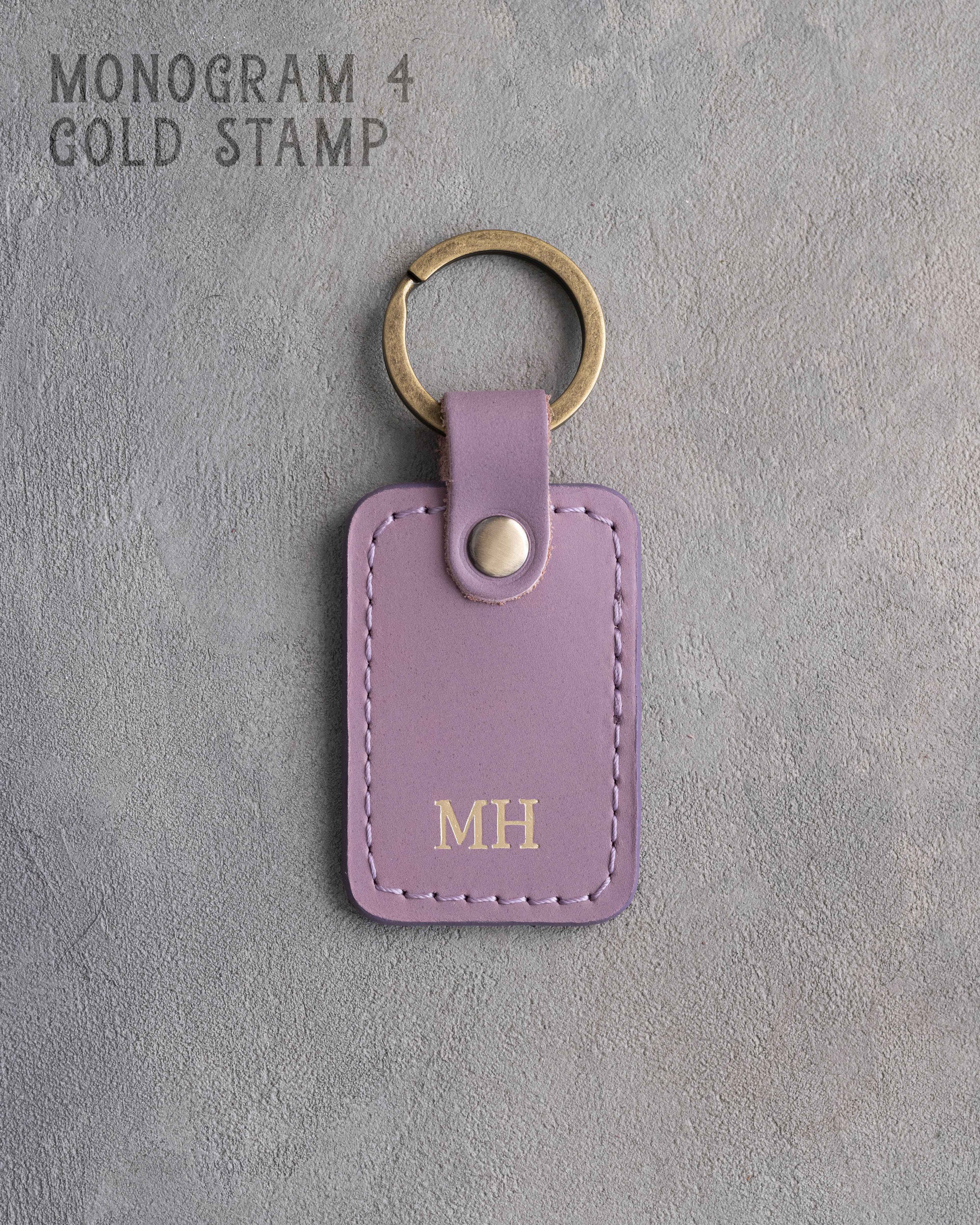 Personalized Leather Keychain in Lilac Leather