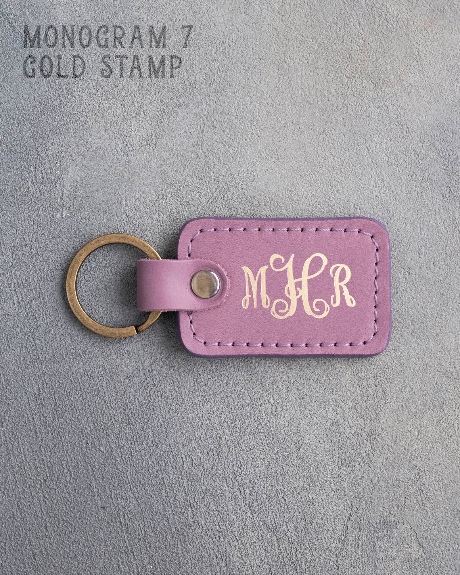 Personalized Leather Keychain in Lilac Leather