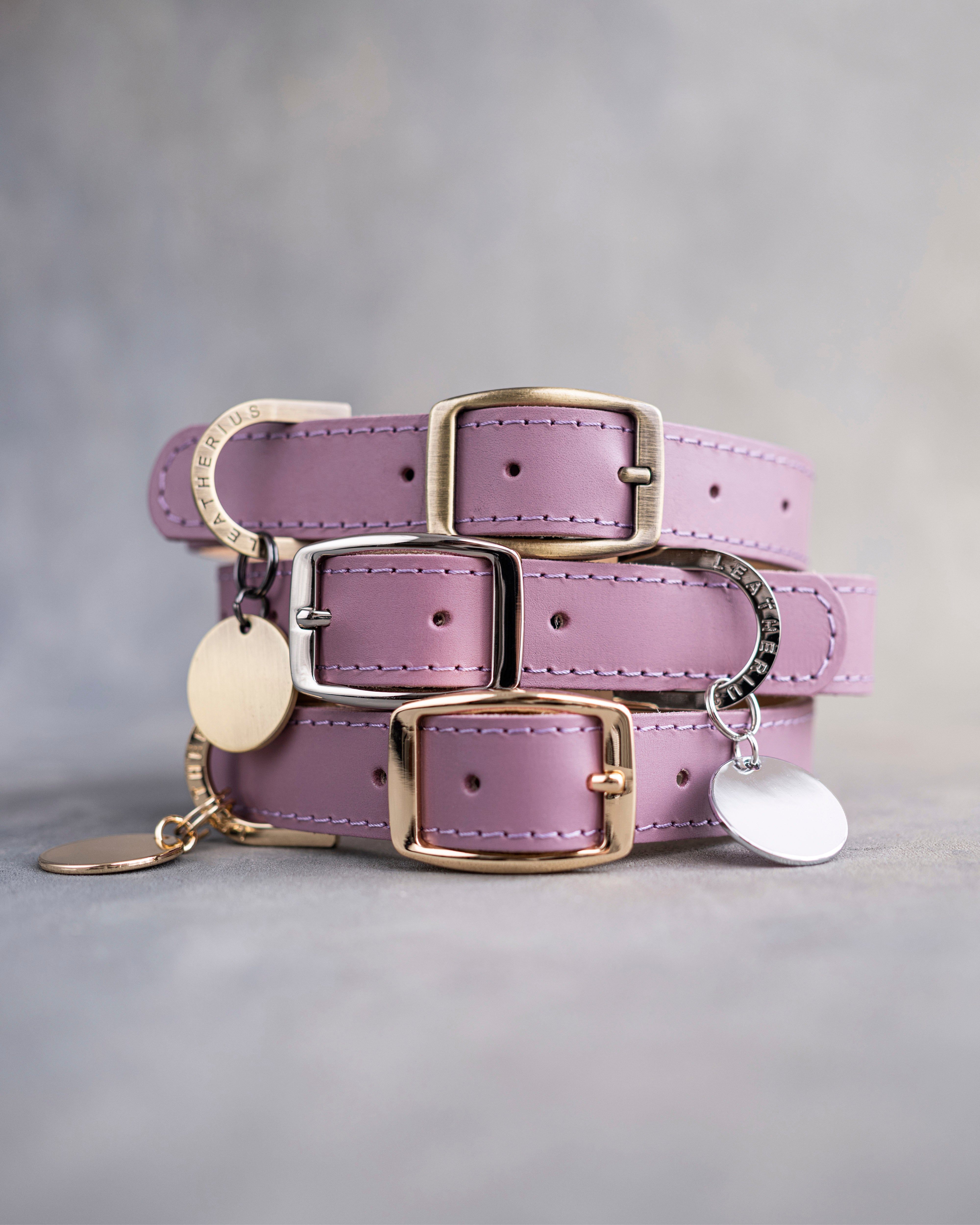 Dog Collar in Lilac leather with classy pin buckle