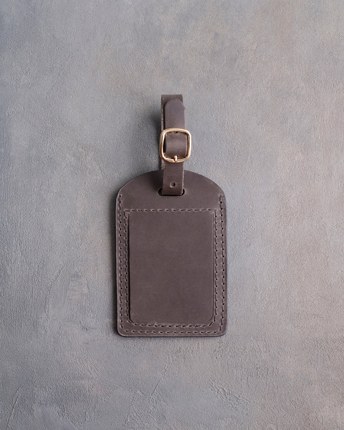 Floral Name Luggage Tag in Country Gray Leather with hand-finished detailing