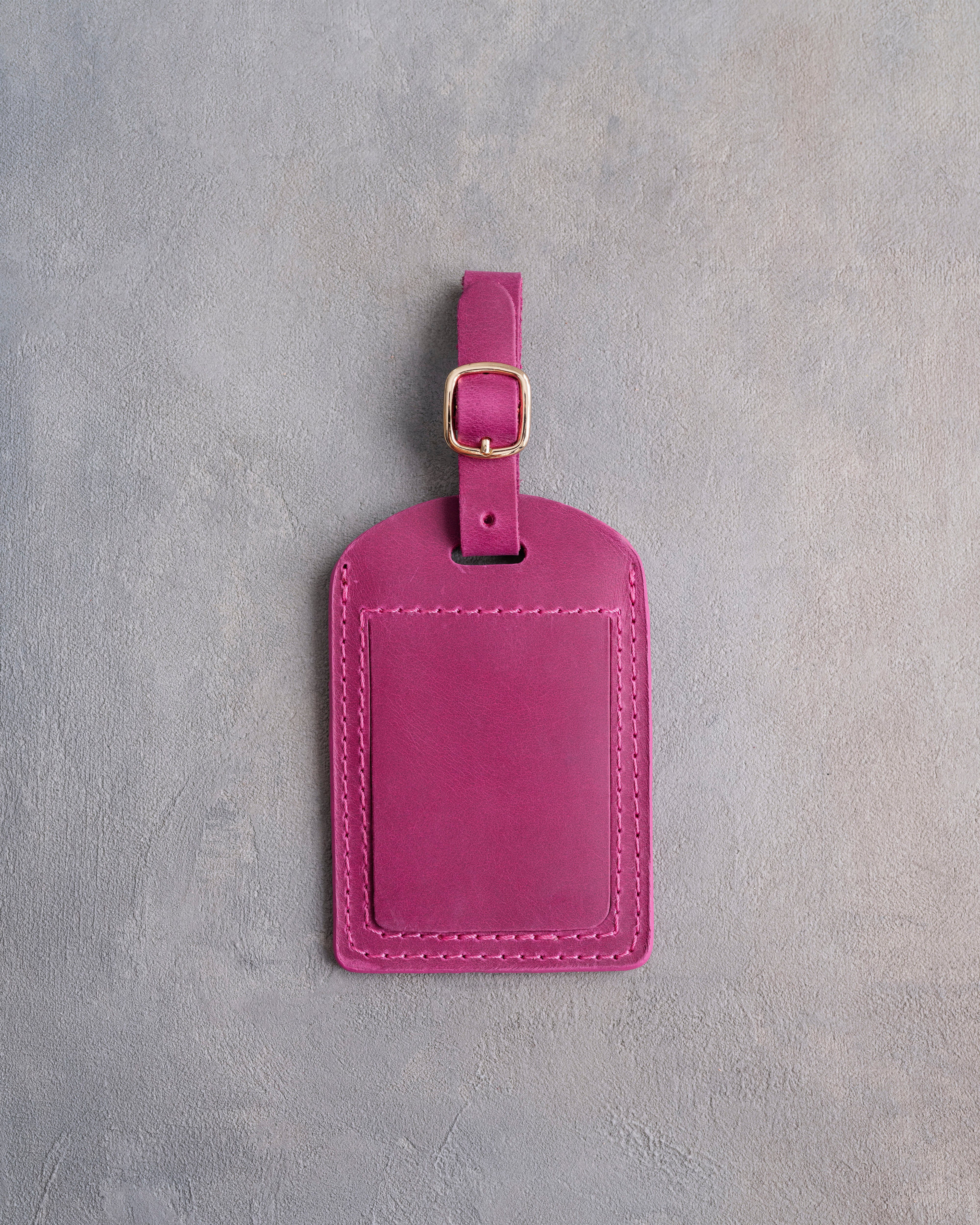 Floral Name Luggage Tag in Fuchsia Leather