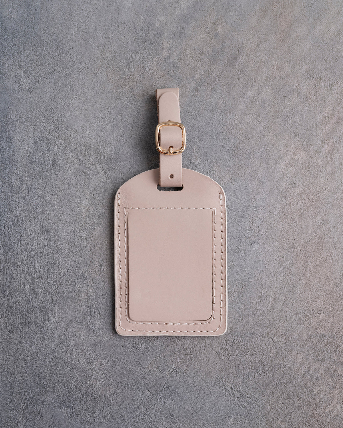 Floral Name Luggage Tag in Gray Sand Leather with hand-finished detailing