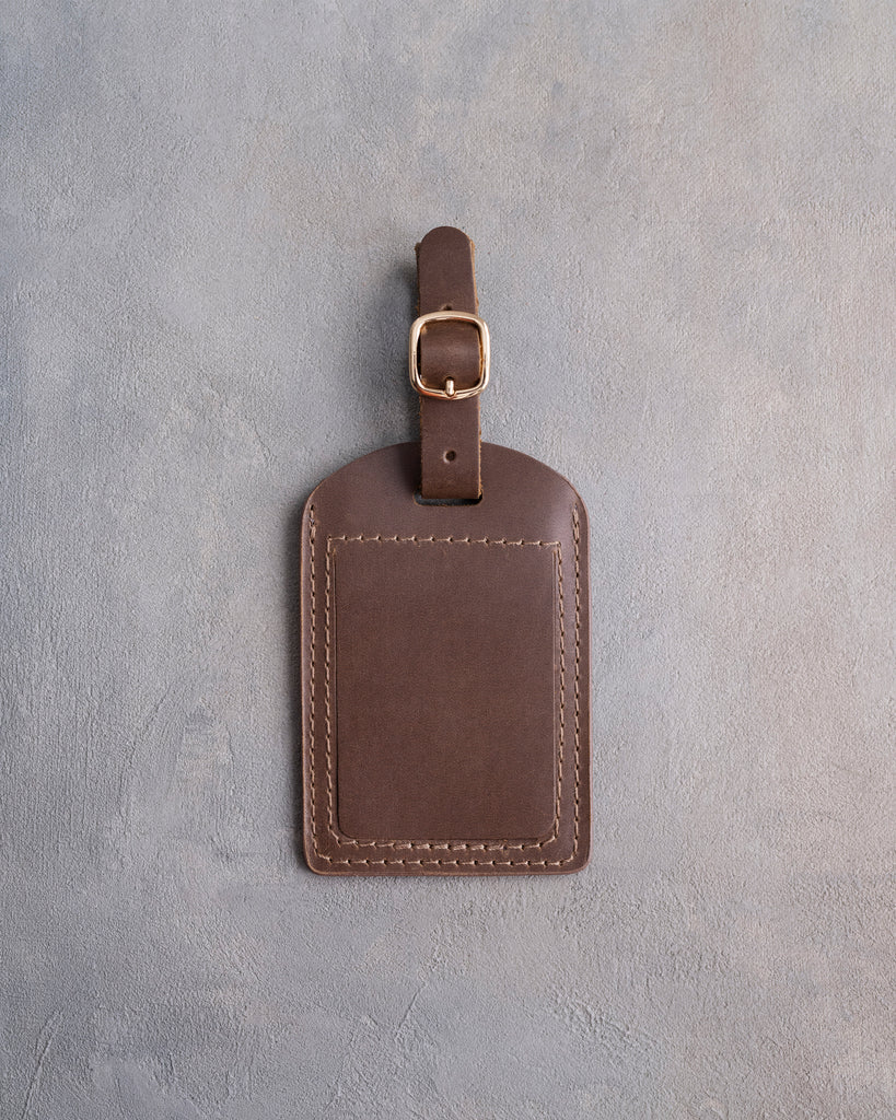Floral Name Luggage Tag in Sicilian Brown Leather