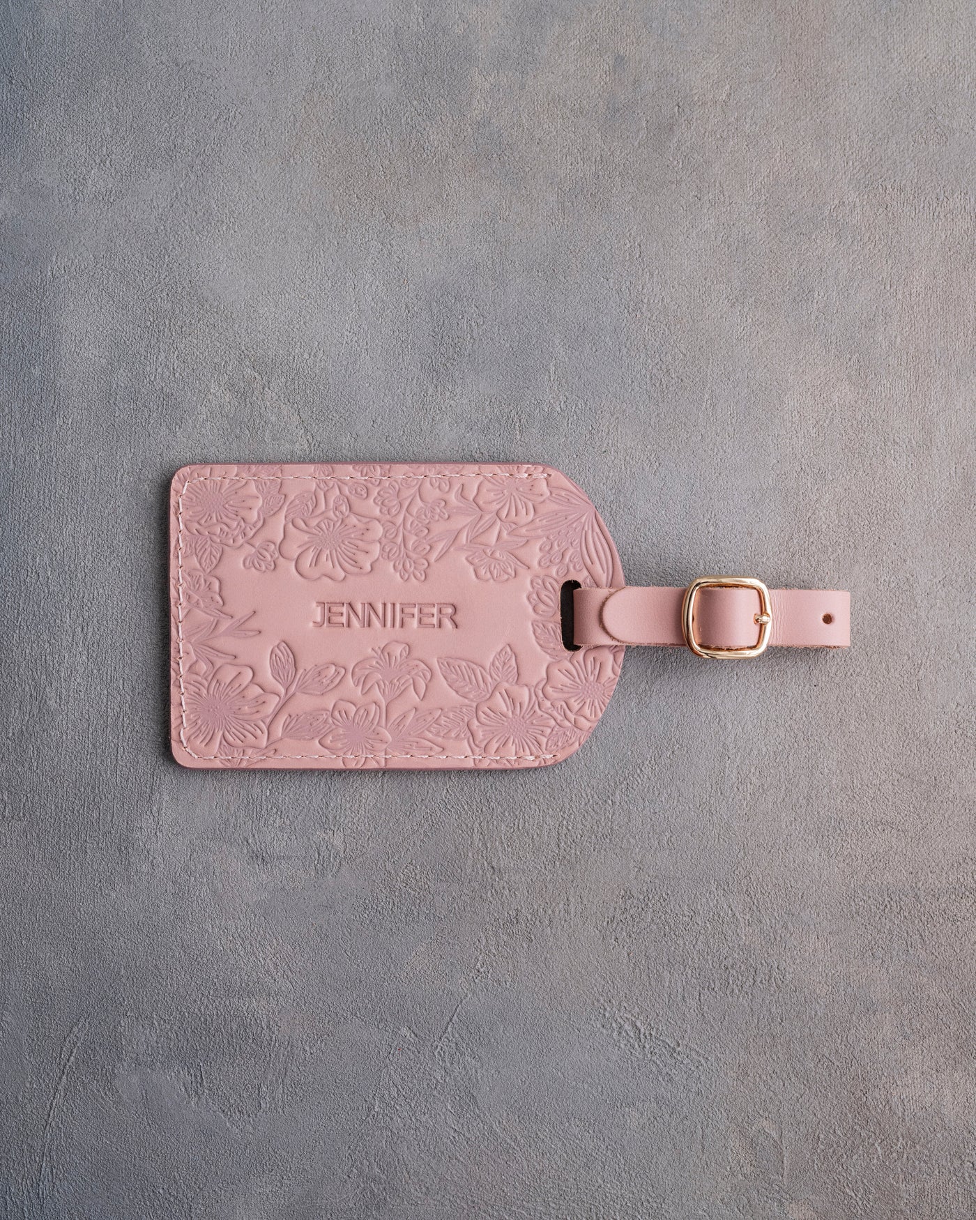 Floral Name Luggage Tag in Blush Leather
