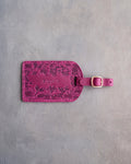 Floral Name Luggage Tag in Fuchsia Leather