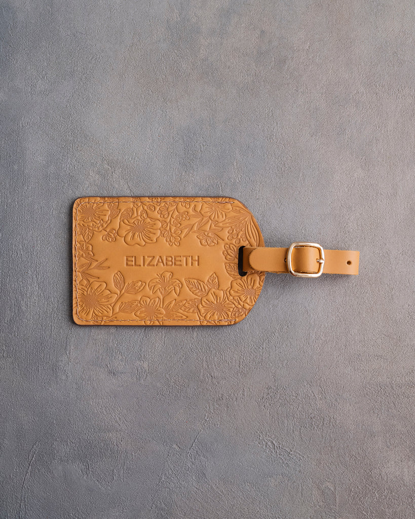 Floral Name Luggage Tag in Indian Summer Leather