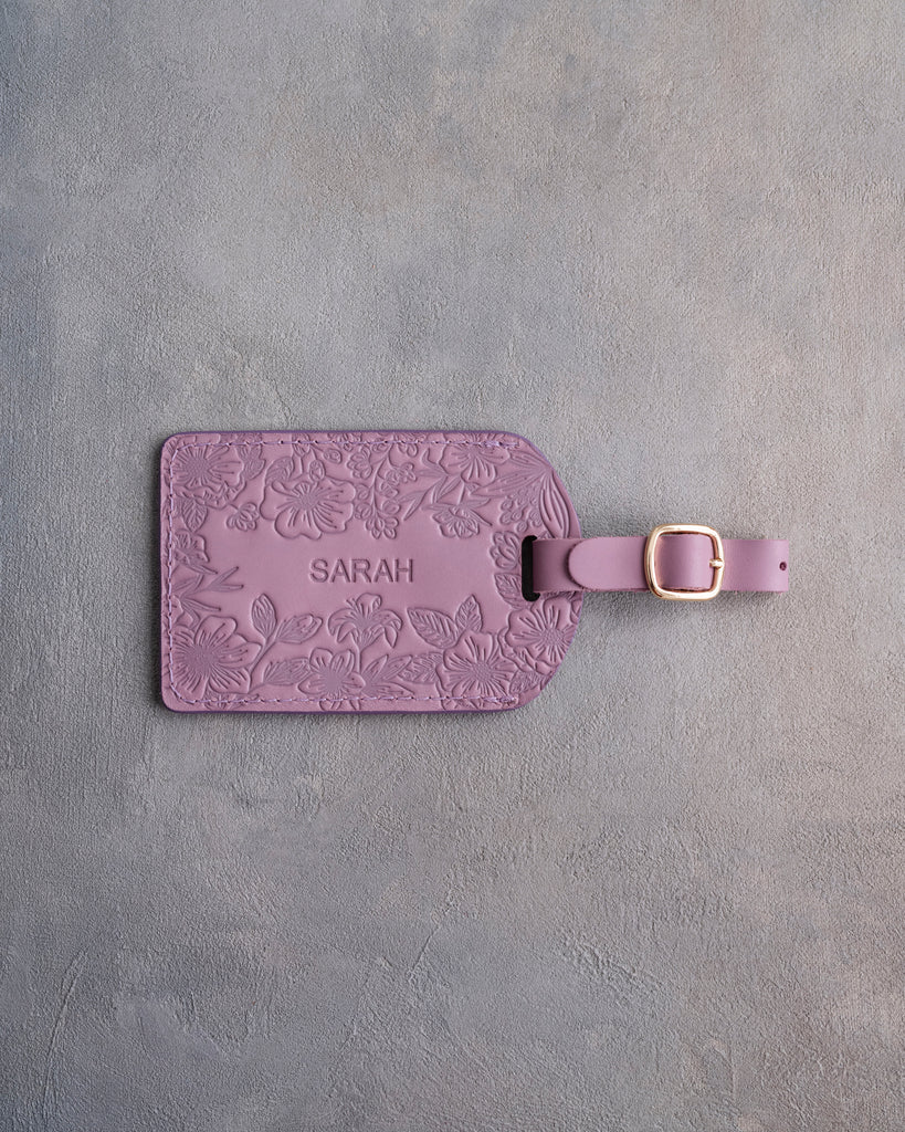 Floral Name Luggage Tag in Lilac Leather