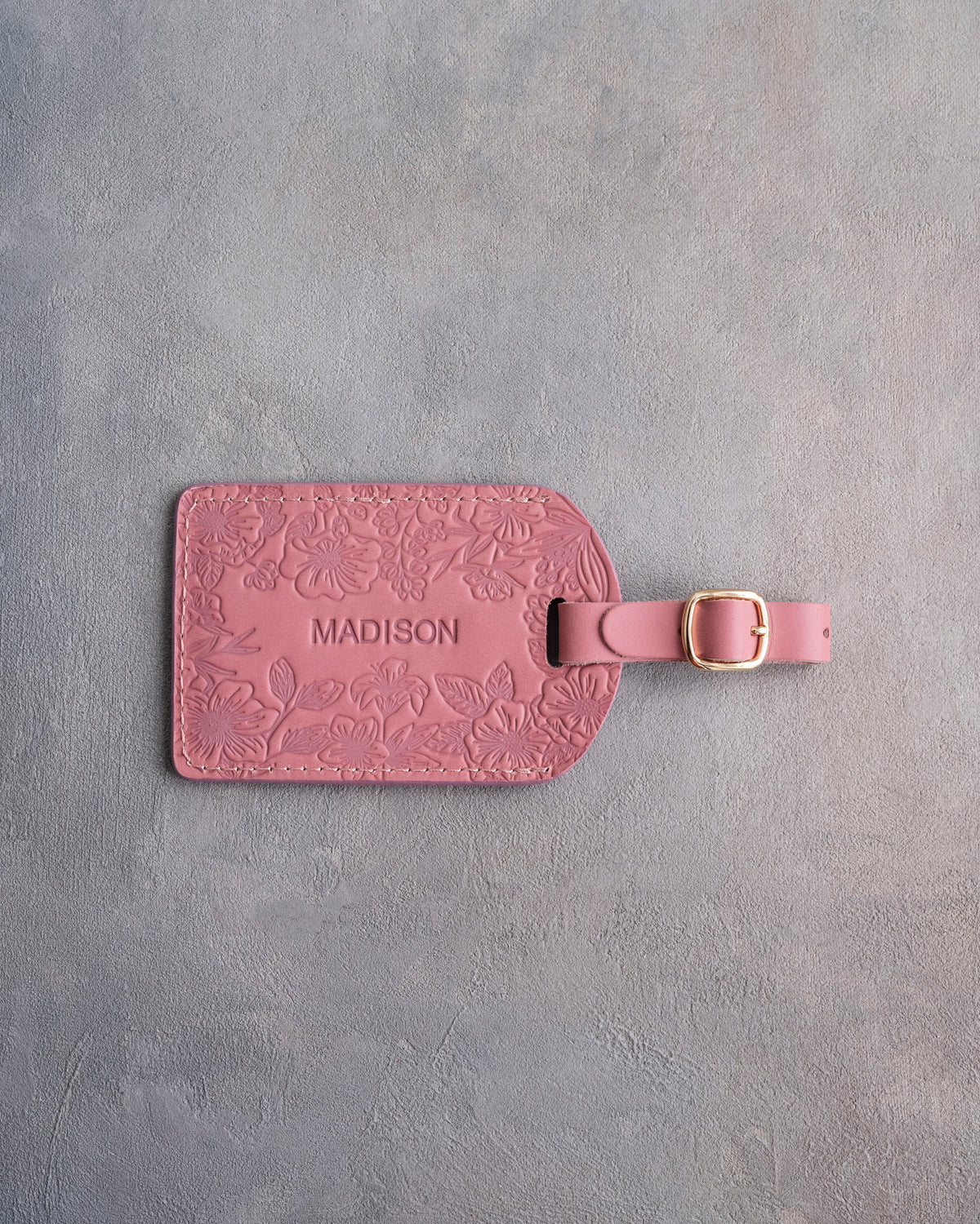 Floral Name Luggage Tag in Parisian Blossom Leather, handcrafted to order