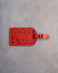 Floral Name Luggage Tag in Poppy Red Leather