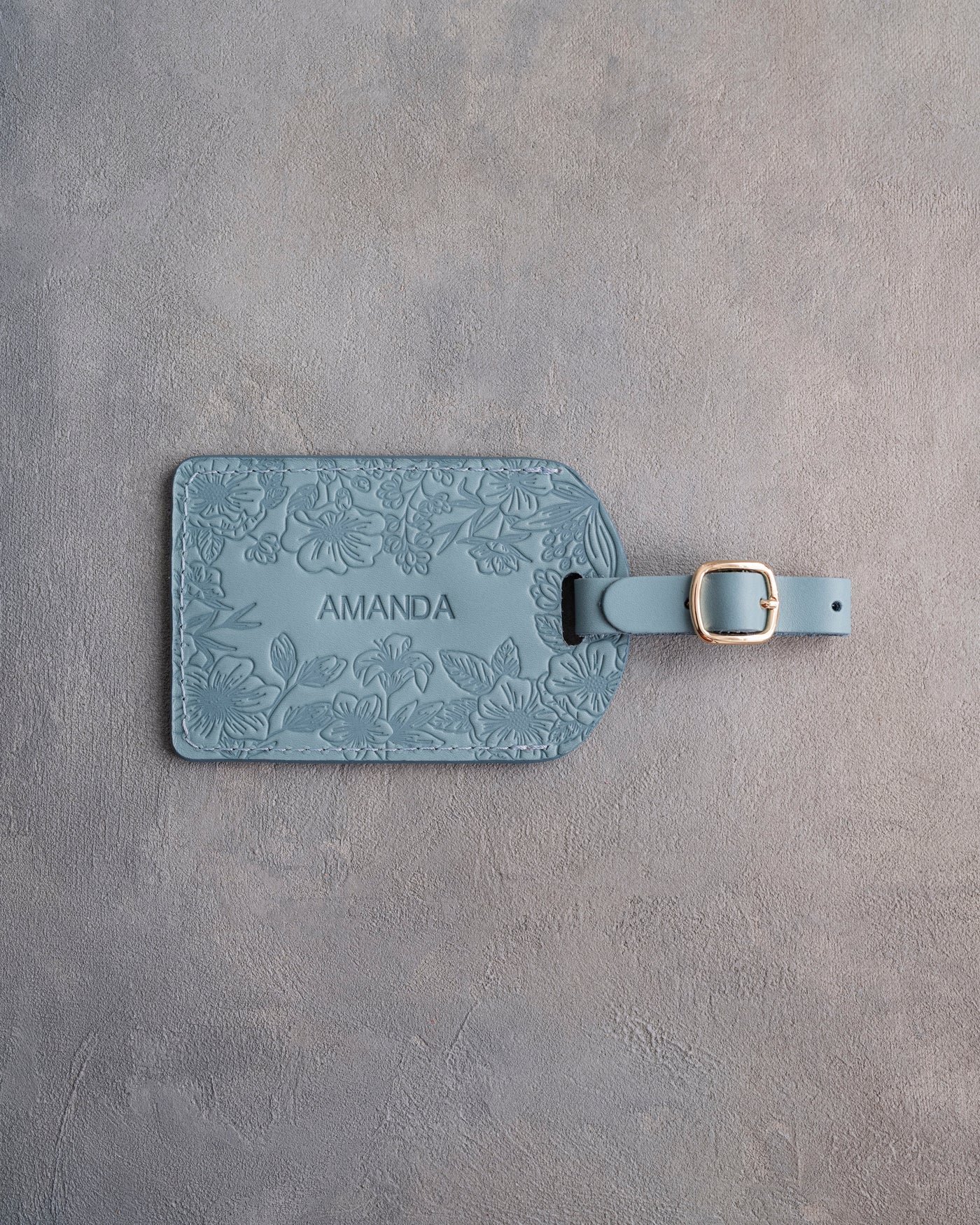 Floral Name Luggage Tag in Turquoise Leather