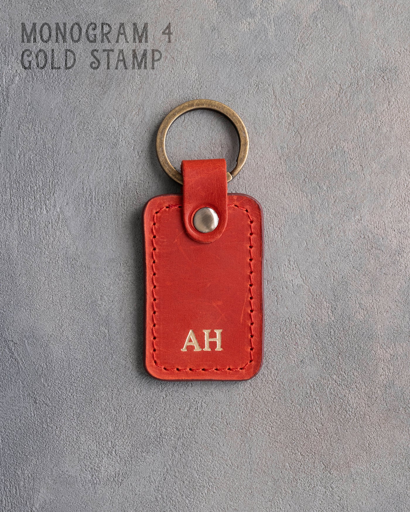 Personalized Leather Keychain in Poppy Red Leather