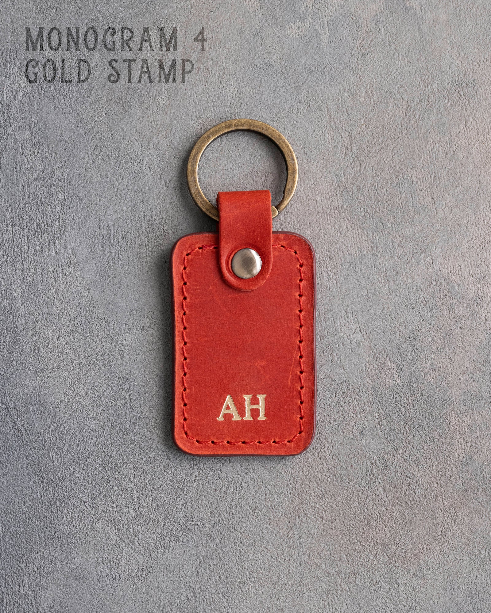 Personalized Leather Keychain in Poppy Red Leather