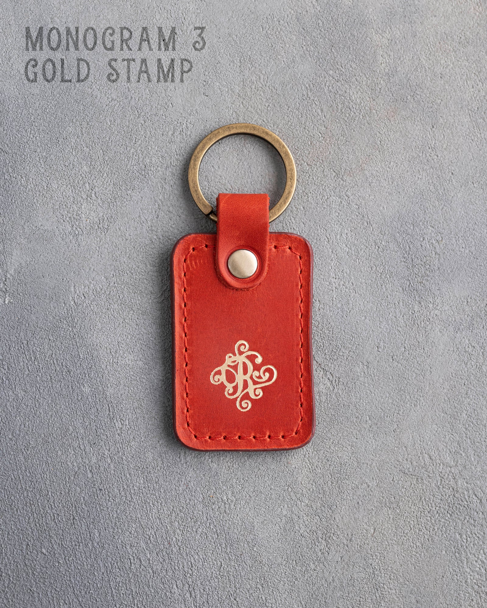 Personalized Leather Keychain in Poppy Red Leather