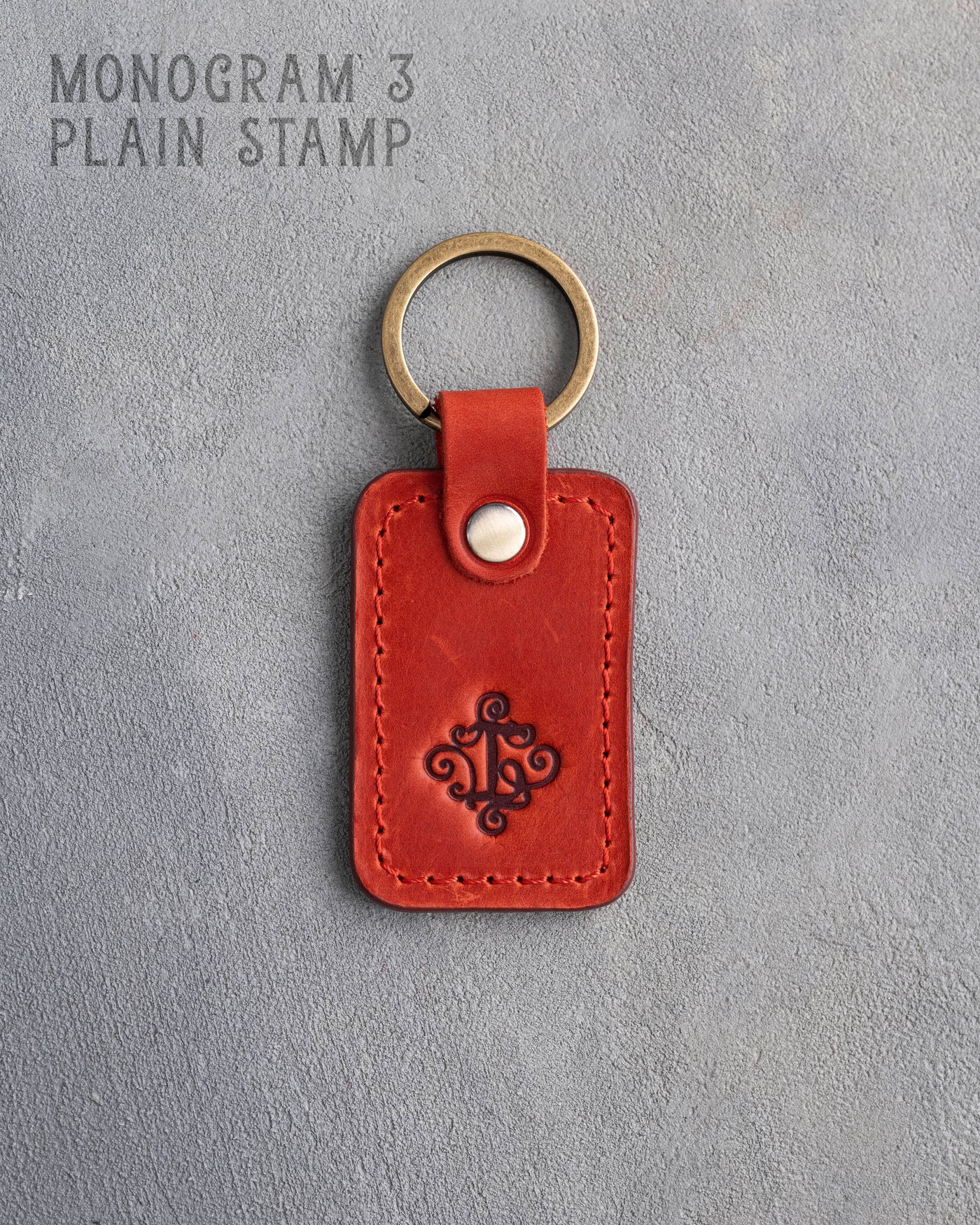 Personalized Leather Keychain in Poppy Red Leather