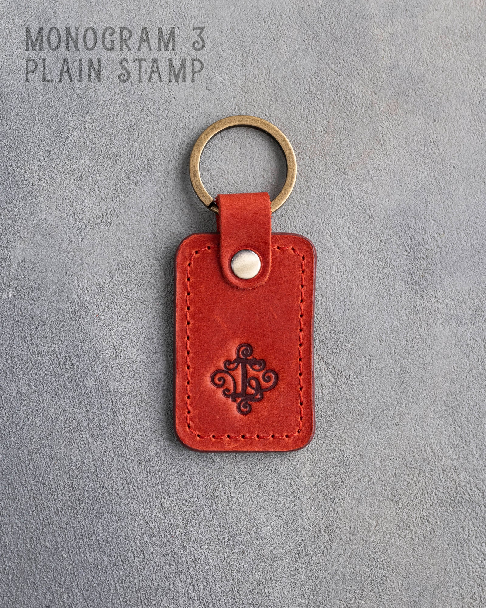 Personalized Leather Keychain in Poppy Red Leather