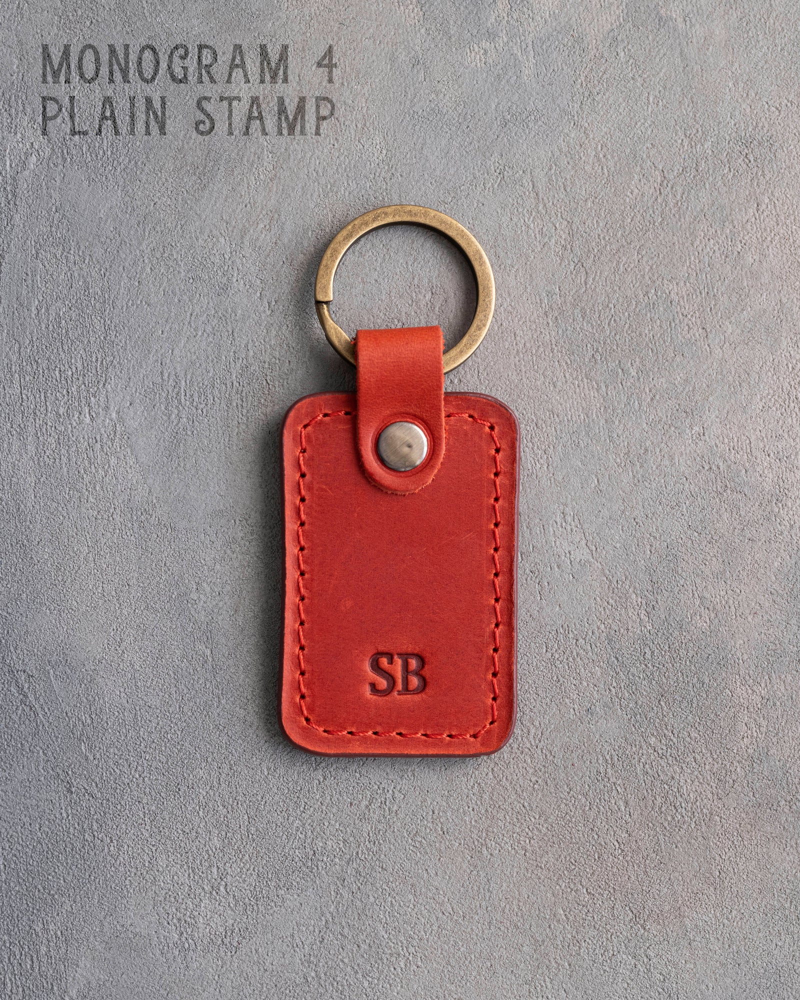 Personalized Leather Keychain in Poppy Red Leather