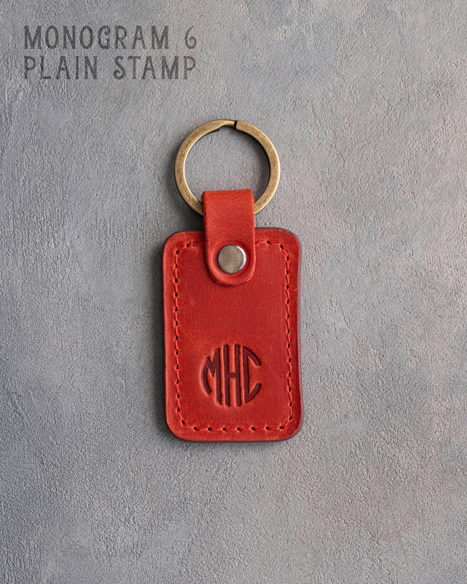 Personalized Leather Keychain in Poppy Red Leather