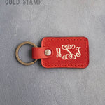 Personalized Leather Keychain in Poppy Red Leather