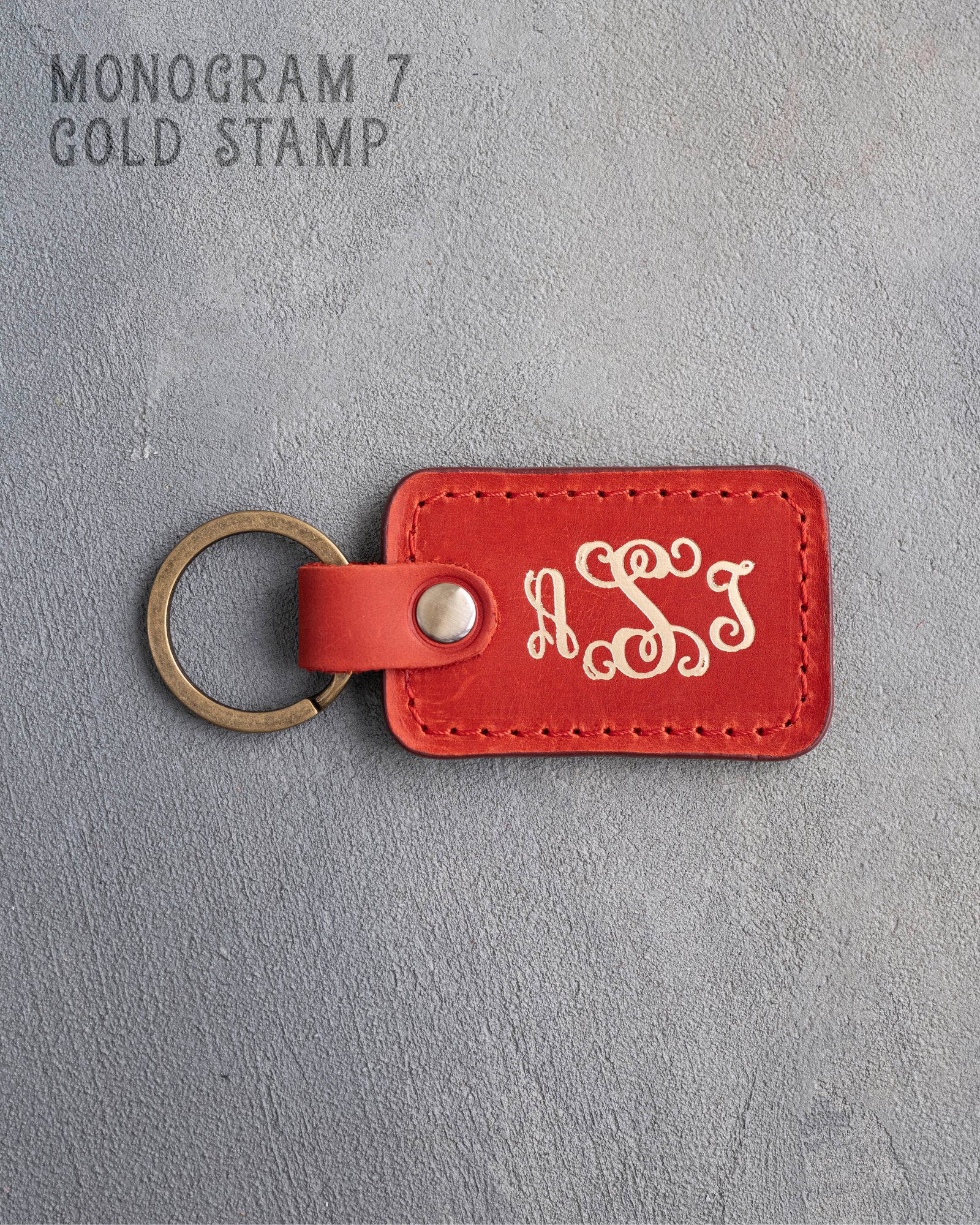 Personalized Leather Keychain in Poppy Red Leather