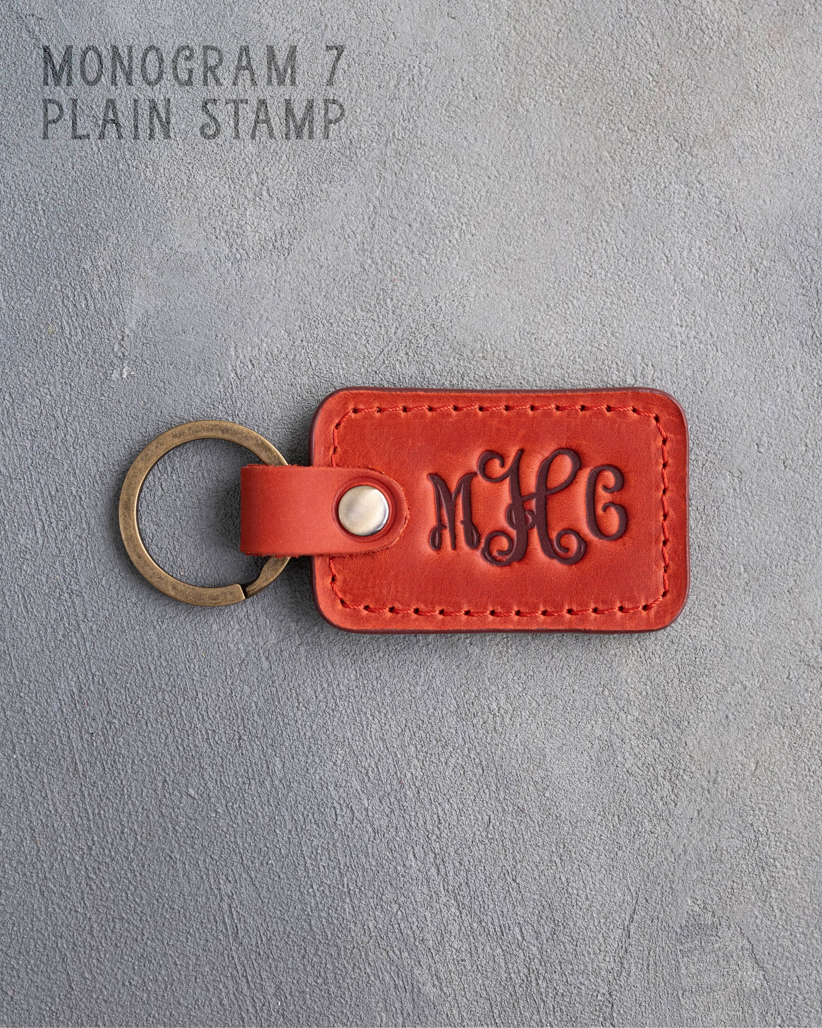 Personalized Leather Keychain in Poppy Red Leather