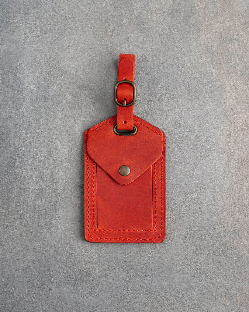 Poppy Red Leather Luggage Tag Personalized