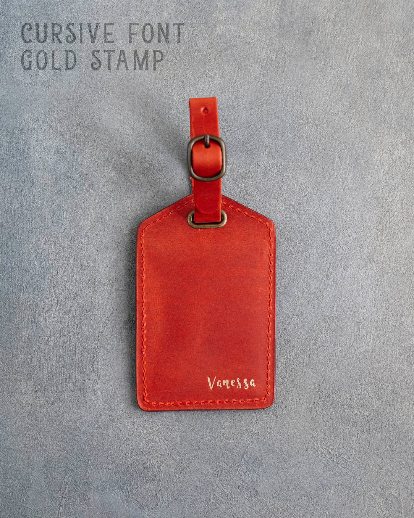 Poppy Red Leather Luggage Tag Personalized
