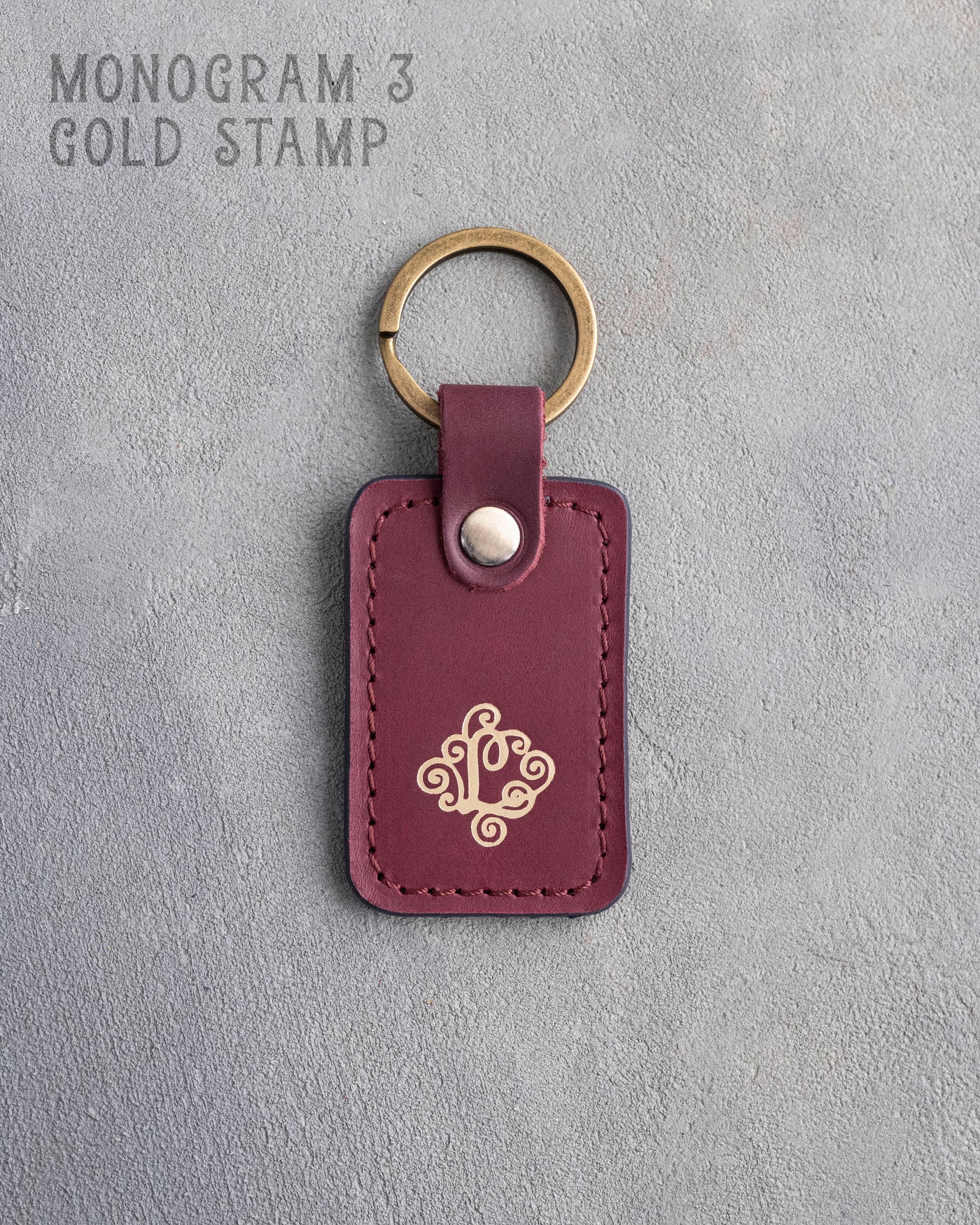 Personalized Leather Keychain in Sangria Leather