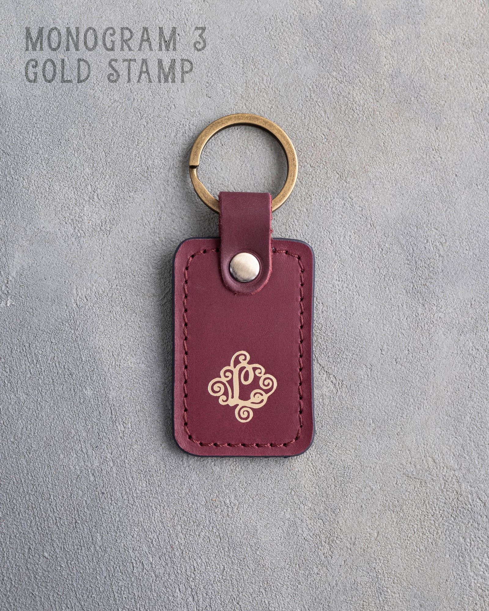 Personalized Leather Keychain in Sangria Leather