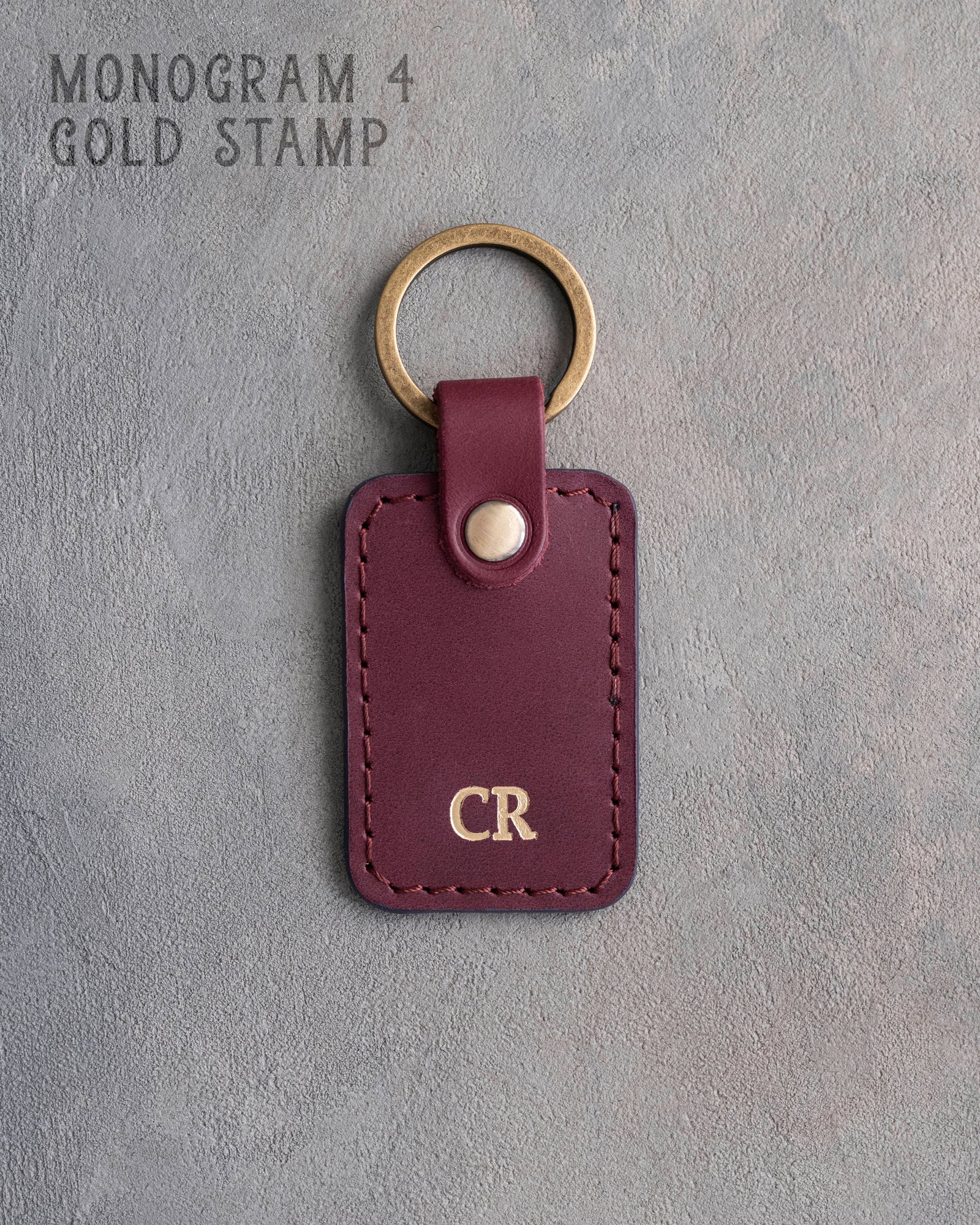 Personalized Leather Keychain in Sangria Leather