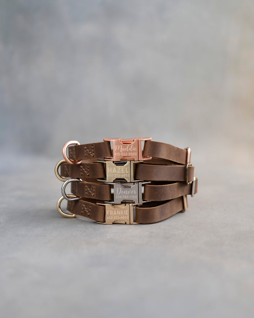 Dog Collar in Sicilian Brown leather with fast release buckle