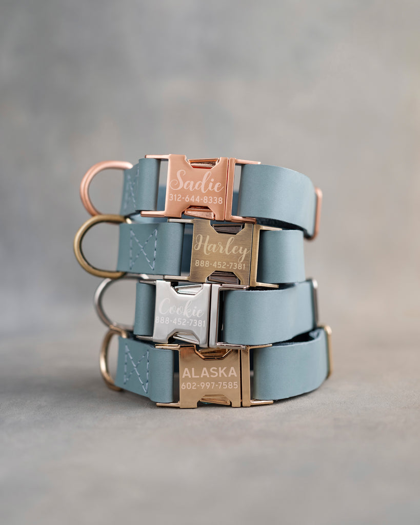 Dog Collar in Turquoise leather with fast release buckle
