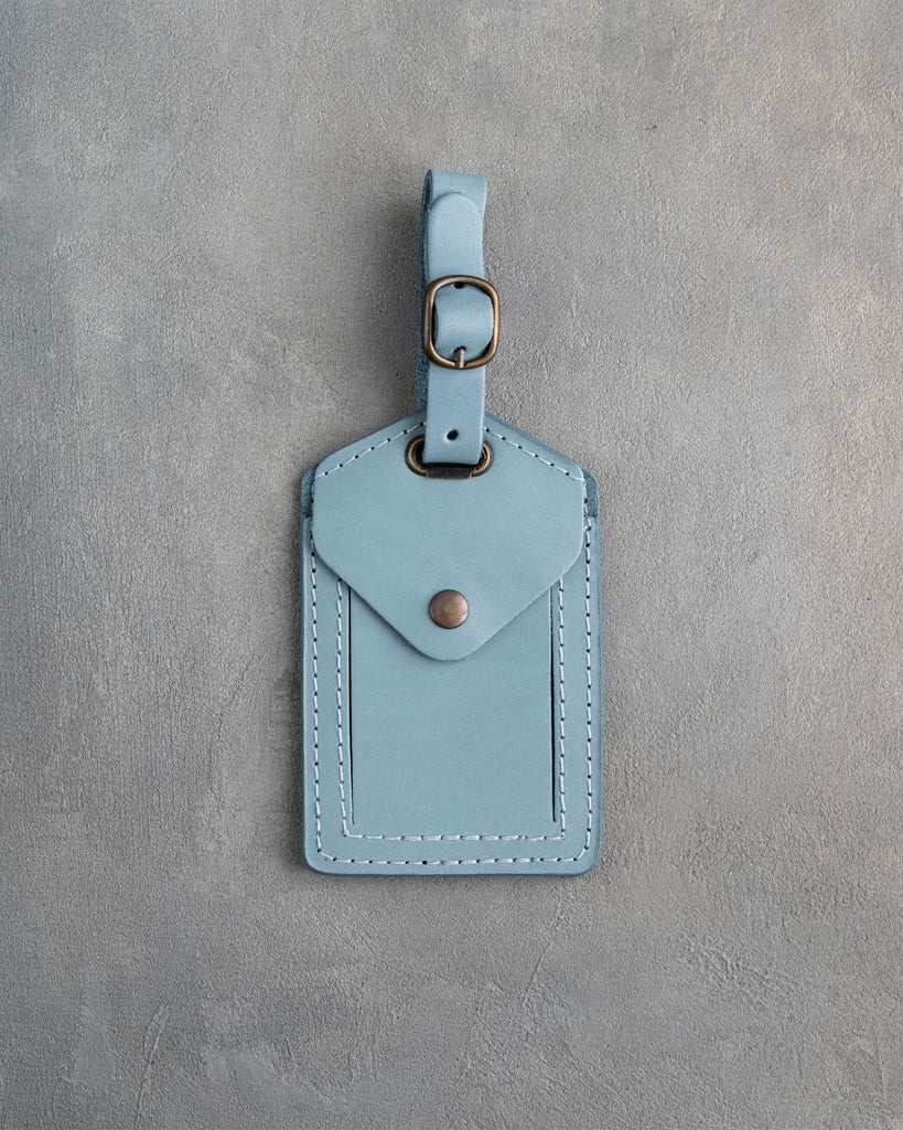 Turquoise Leather Luggage Tag Personalized