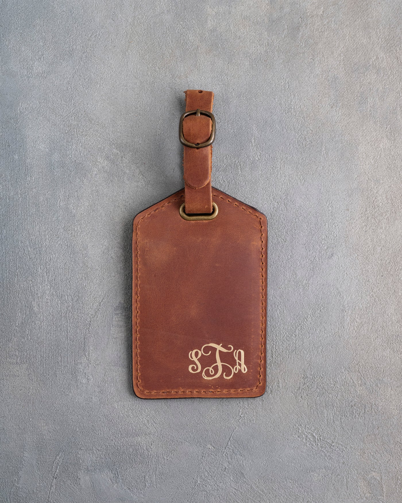 Vine Monogram Luggage Tag in Arizona Leather