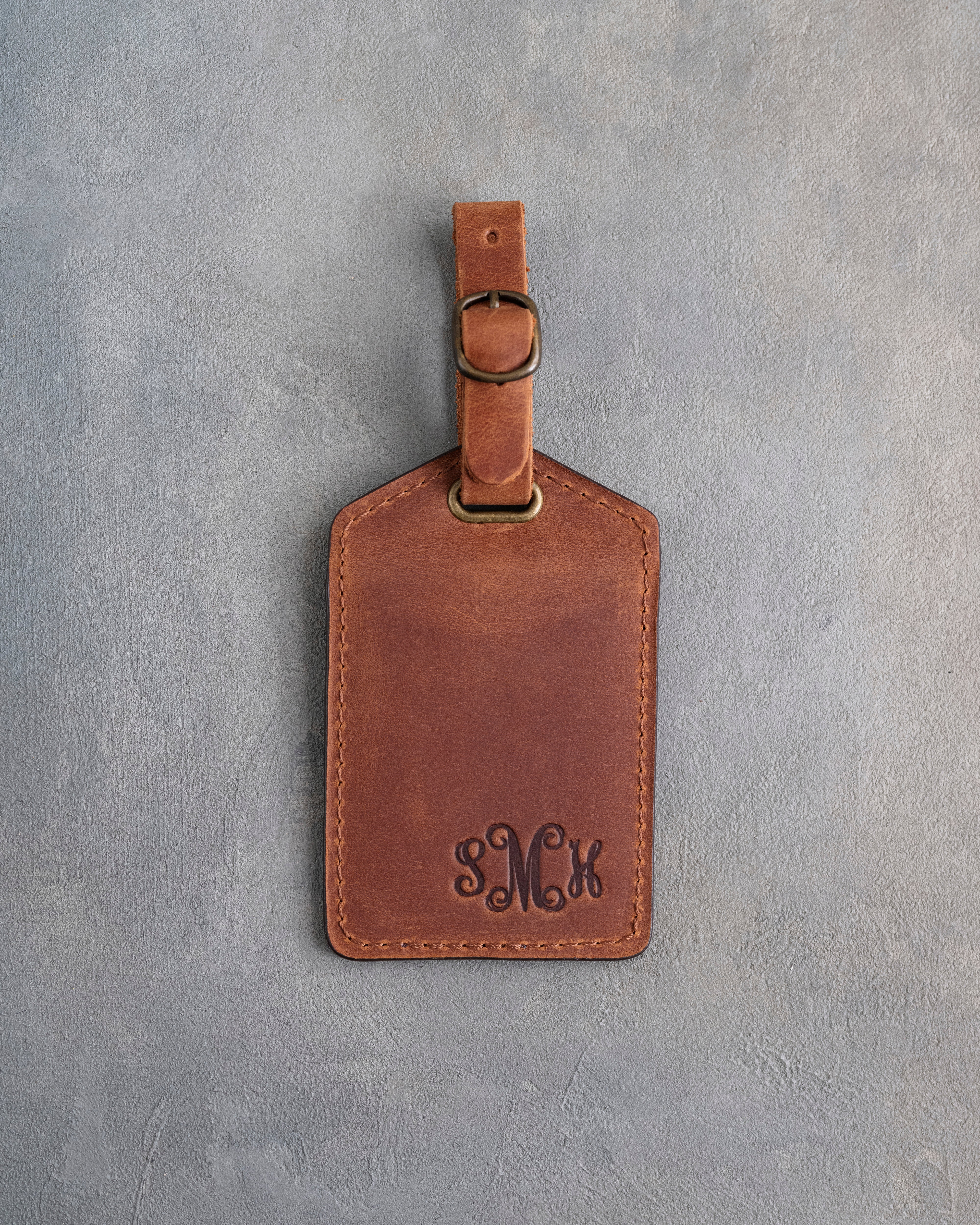 Vine Monogram Luggage Tag in Arizona Leather