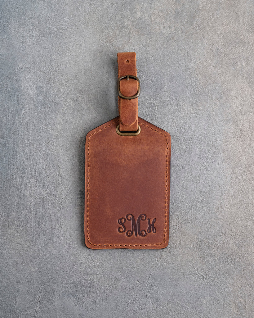 Vine Monogram Luggage Tag in Arizona Leather