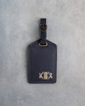 Vine Monogram Luggage Tag in Black Leather