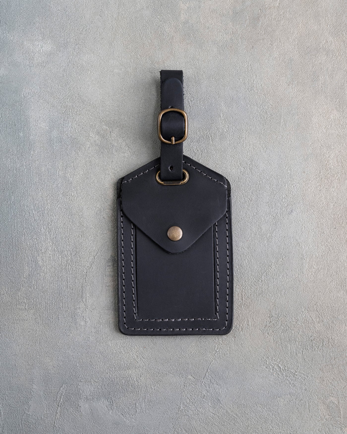 Minimalist Font Luggage Tag in Black Leather made to order