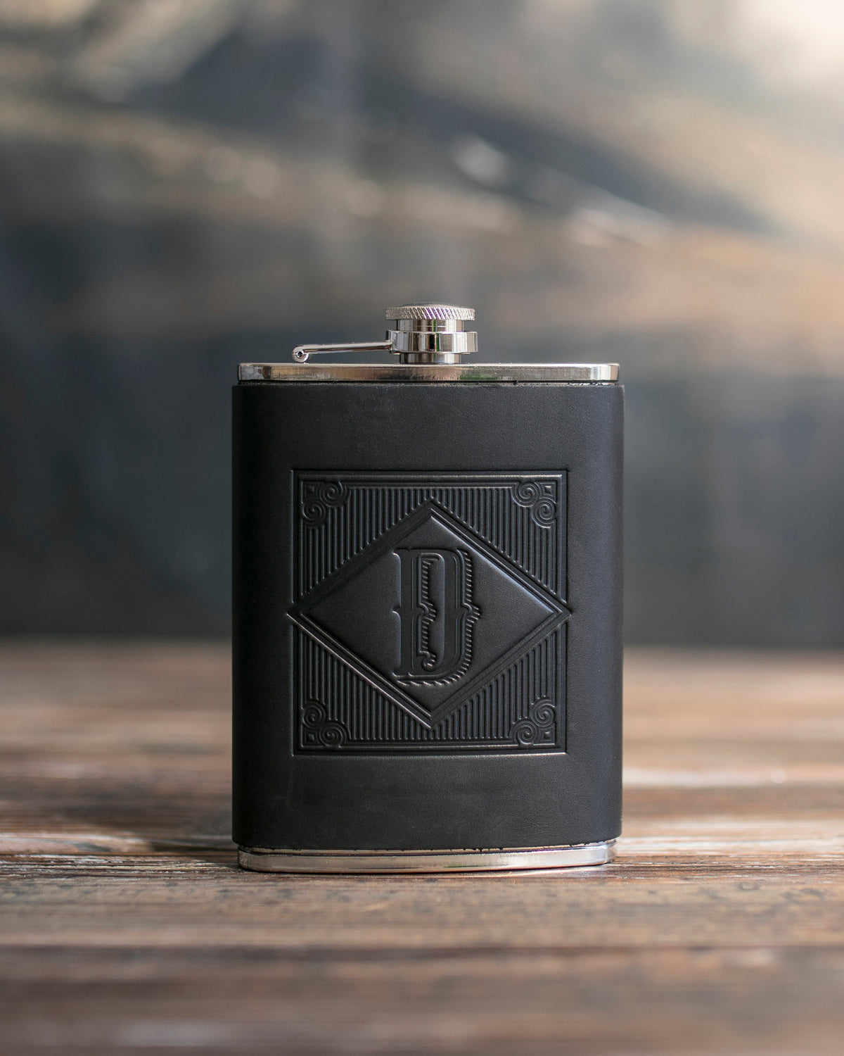 Initial Flask in Black Leather