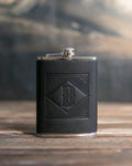 Initial Flask in Black Leather