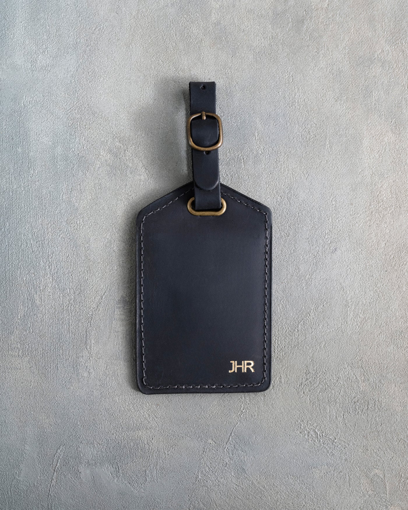 Minimalist Font Luggage Tag in Black Leather