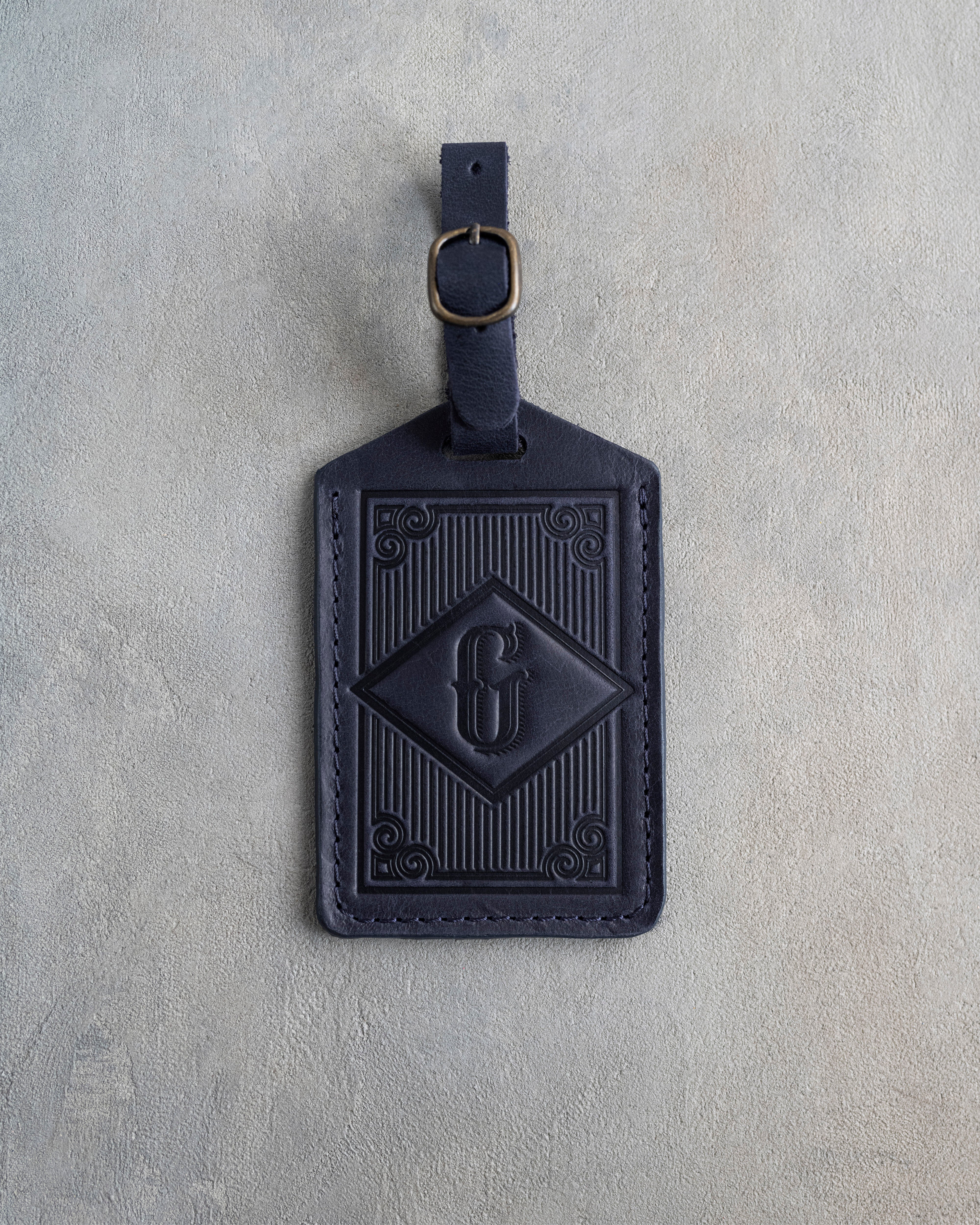 Classy Initial Luggage Tag in Blueberry Leather